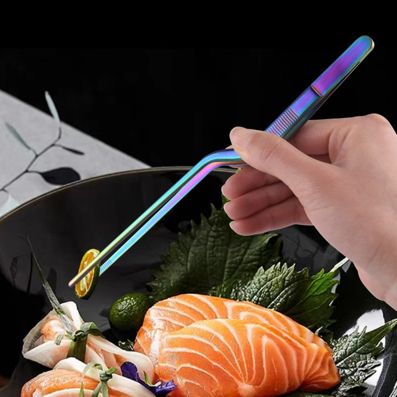 Цветни 8/12-инчови кухненски щипки, щипки за кулинарна прецизност от неръждаема стомана с щипки за готвене за барбекю, стилизиране на храна и декорация за печене