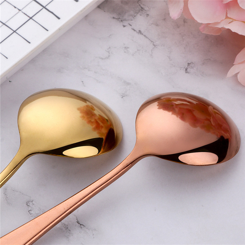 Sabiezināta nerūsējošā tērauda apaļa karote korejiešu stila radoša zupas karotes Daudzfunkcionāla daudzkrāsaina deserta karote virtuves rīki