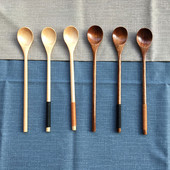 5gab japāņu stila gara roktura koka karote, tējas deserta karotes ēšanai, maisīšana, gatavošana, virtuves piederumi virtuves piederumi