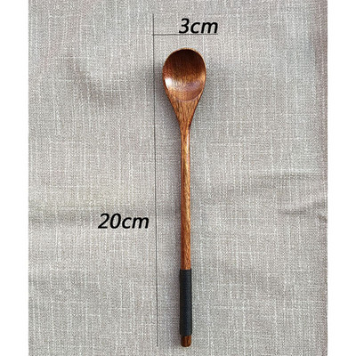 5gab japāņu stila gara roktura koka karote, tējas deserta karotes ēšanai, maisīšana, gatavošana, virtuves piederumi virtuves piederumi