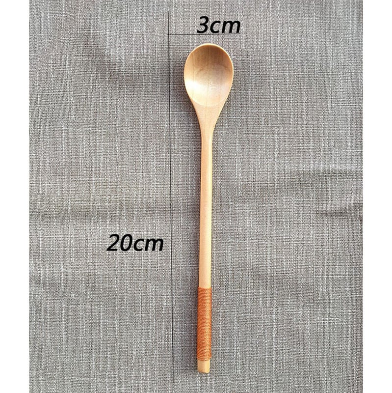 5gab japāņu stila gara roktura koka karote, tējas deserta karotes ēšanai, maisīšana, gatavošana, virtuves piederumi virtuves piederumi