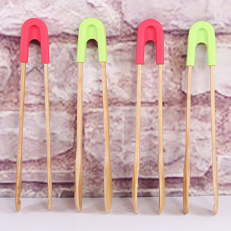 Jaunas virtuves silikona bambusa knaibles BBQ grilēšanas spailes spailes salātu maizes knaibles videi draudzīgi virtuves piederumi virtuves piederumi