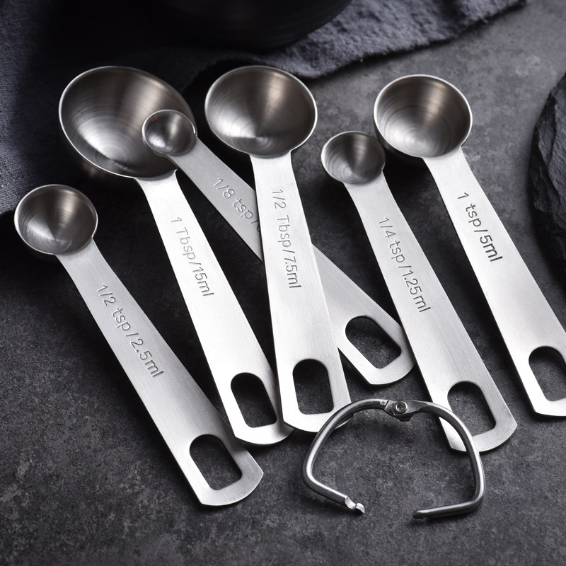 Linguriță de măsurat din oțel inoxidabil, linguriță, cafea, ceai, prăjitură, praf, mâner pentru copt, tacâmuri durabile, lingură, accesorii pentru unelte de bucătărie, 6 buc.