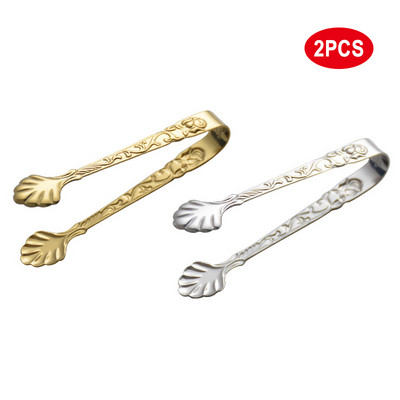 2 gab. Nerūsējošā tērauda knaibles 9 cm/3,5 collu mini pasniegšanas knaibles ar sudrabaini un zeltaini iespiestu rožu ziedu, kas paredzēts ledus cukura virtuvei