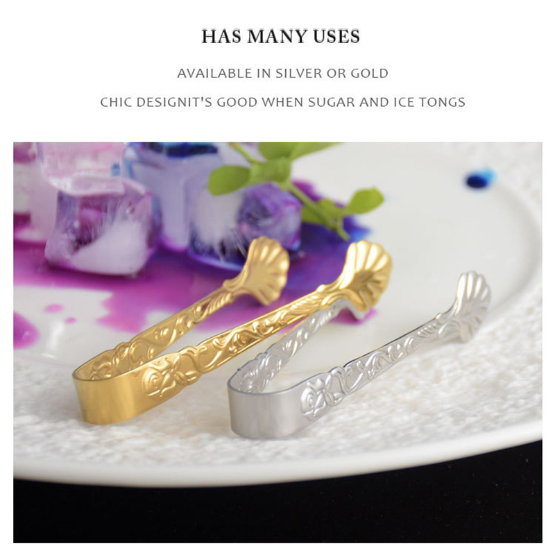 2 gab. Nerūsējošā tērauda knaibles 9 cm/3,5 collu mini pasniegšanas knaibles ar sudrabaini un zeltaini iespiestu rožu ziedu, kas paredzēts ledus cukura virtuvei