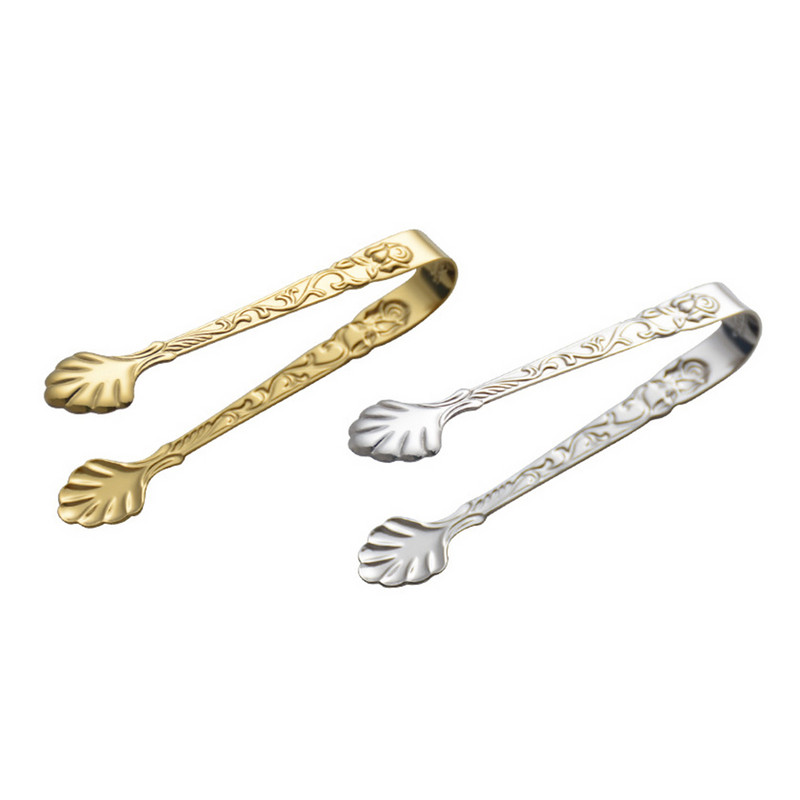 2 gab. Nerūsējošā tērauda knaibles 9 cm/3,5 collu mini pasniegšanas knaibles ar sudrabaini un zeltaini iespiestu rožu ziedu, kas paredzēts ledus cukura virtuvei