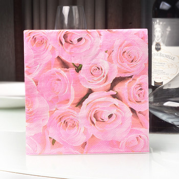 Vintage χαρτοπετσέτα ντεκουπάζ ροζ κόκκινο μωβ τριαντάφυλλο λουλούδι λουλούδι για πάρτι γάμου λουλουδάτη πετσέτα Guardanapo σερβιέτα διακόσμηση δείπνου