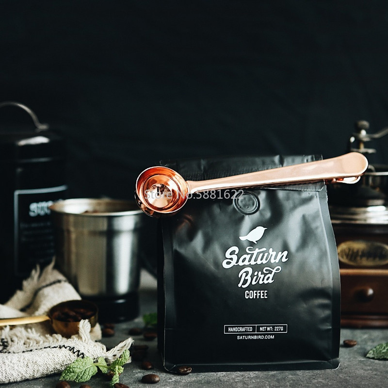 Kettő az egyben rozsdamentes acél kávéskanál tömítő klip Konyhai Arany Tartozékok Címzett Cafe Expresso Cucharilla Dekoráció