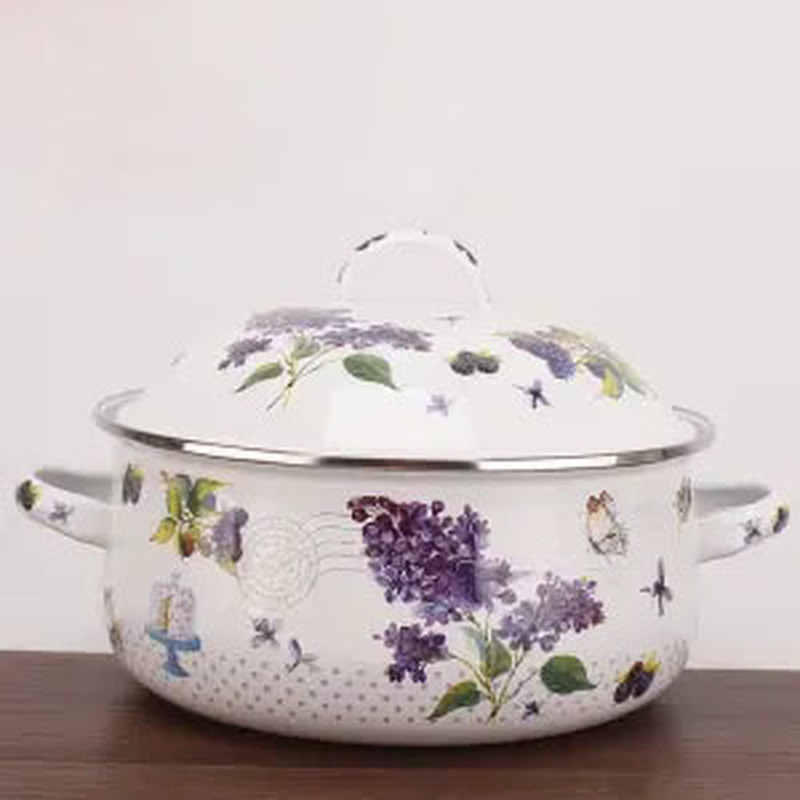 Oală emailată Oală pentru suplimente alimentare pentru bebeluși cu bol cu tăiței instant binaural Bol pentru salată de fructe Aragaz cu inducție Oală universală cu gaz