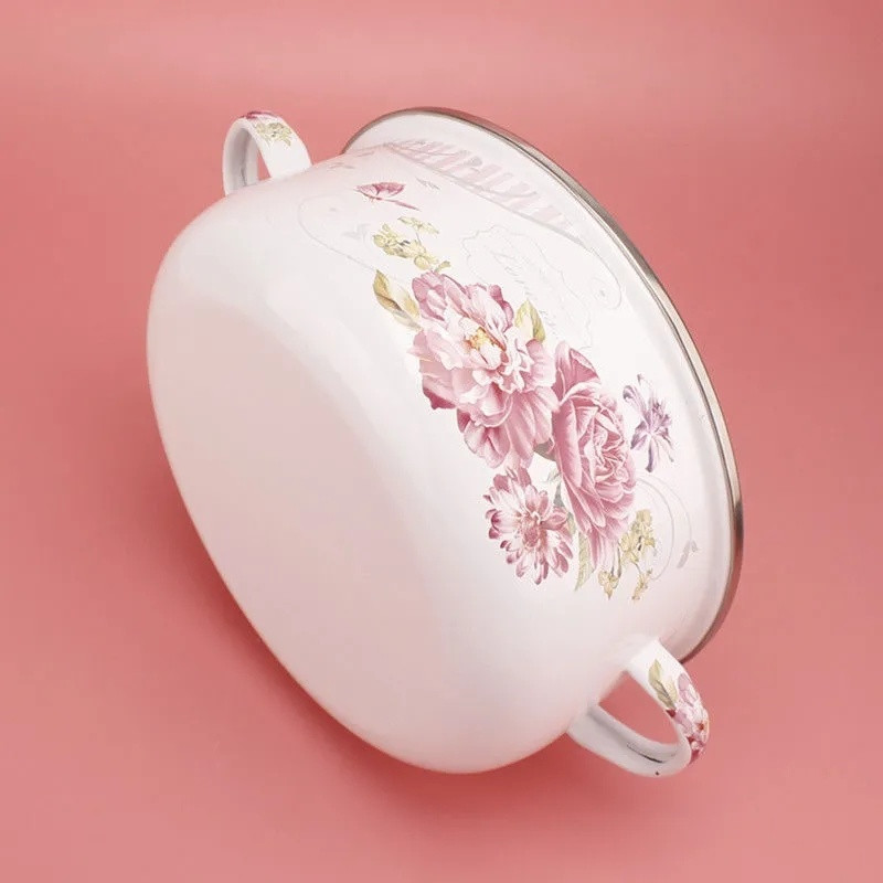 Oală emailată Oală pentru suplimente alimentare pentru bebeluși cu bol cu tăiței instant binaural Bol pentru salată de fructe Aragaz cu inducție Oală universală cu gaz