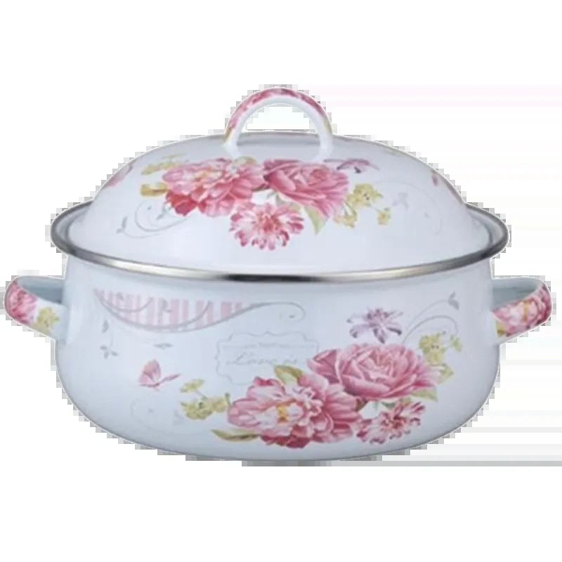 Oală emailată Oală pentru suplimente alimentare pentru bebeluși cu bol cu tăiței instant binaural Bol pentru salată de fructe Aragaz cu inducție Oală universală cu gaz