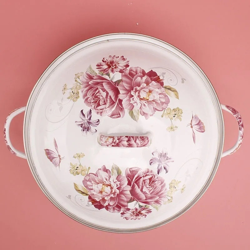 Oală emailată Oală pentru suplimente alimentare pentru bebeluși cu bol cu tăiței instant binaural Bol pentru salată de fructe Aragaz cu inducție Oală universală cu gaz