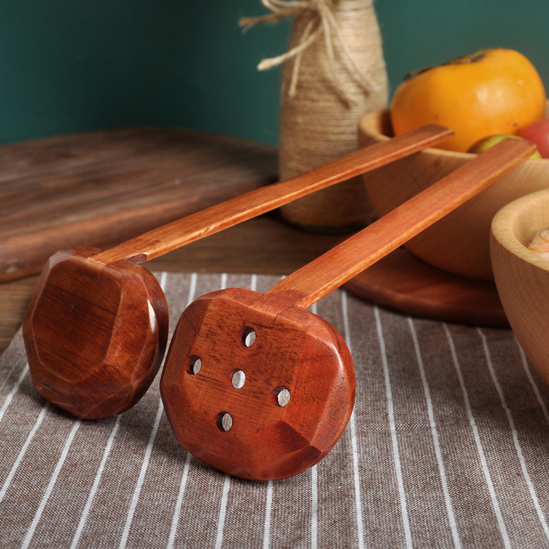 1 db fából készült japán stílusú kanál többfunkciós leveses kanál hőszigetelő hosszú nyelű Ramen szűrőszűrő konyhai étkészlet