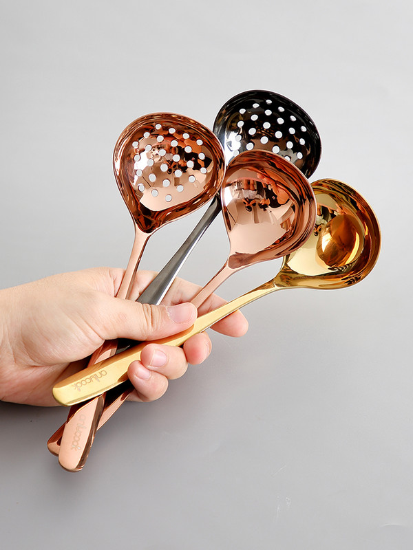 Onlycook Golden Household 304 nerūdijančio plieno kiaurasamtis sriubos šaukštas mažas karšto puodo šaukštas ilgas kotas šaukštas karšto puodo šaukštas