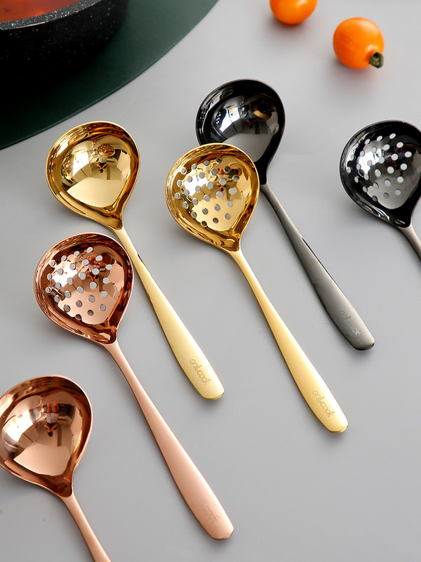 Onlycook Golden Household 304 nerūdijančio plieno kiaurasamtis sriubos šaukštas mažas karšto puodo šaukštas ilgas kotas šaukštas karšto puodo šaukštas