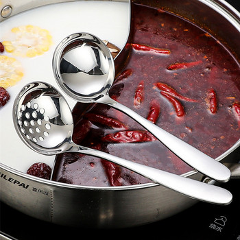 Нова дълга дръжка Deepen Ramen супа Лъжица Черпак Гевгир Съдове от неръждаема стомана Домашни супени лъжици Кухненски съдове за готвене