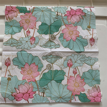 20 ретро салфетки за маса хартиена тишу декупаж зелено розово лотосово цвете рожден ден сватбено тържество домашен декор салфетки носна кърпичка