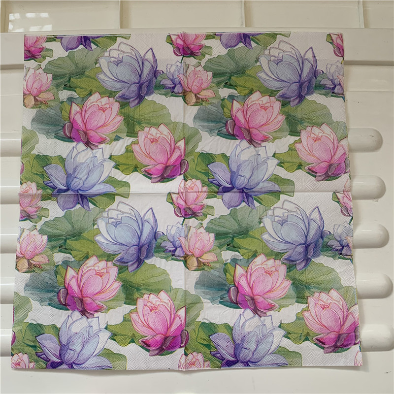 20 vintage galda salvete papīra salvete dekupāža zaļa rozā Lotosa zieds dzimšanas dienas kāzu ballīte mājas dekors salvetes kabatlakats