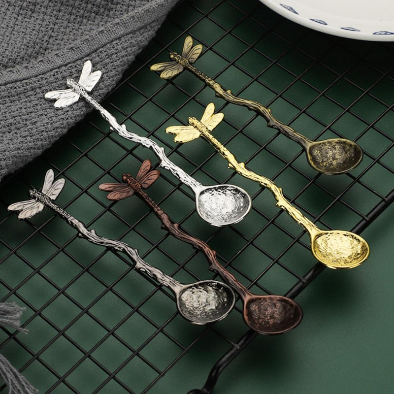 Κουτάλι καφέ Vintage Hammer Effect Zinc Alloy Dragonfly Star Branch Κουτάλι παγωτού για εργαλεία και συσκευές κουζίνας