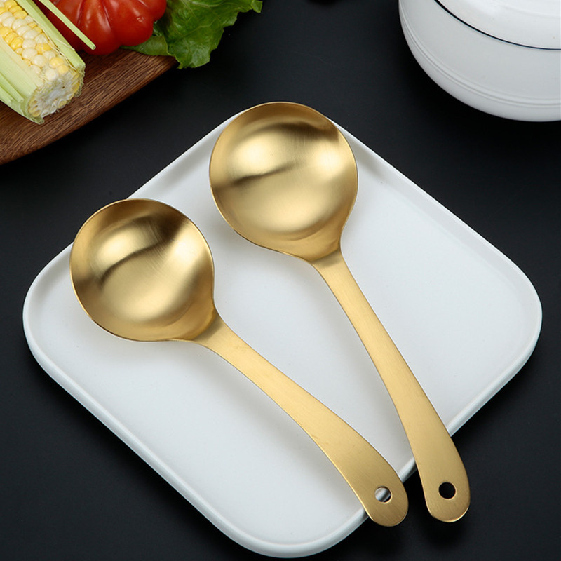 Dviejų dydžių auksinis ryžių sriubos šaukštas buitiniai stalo įrankiai nerūdijančio plieno ilga rankena Virtuvės priedai Maisto gaminimo reikmenys