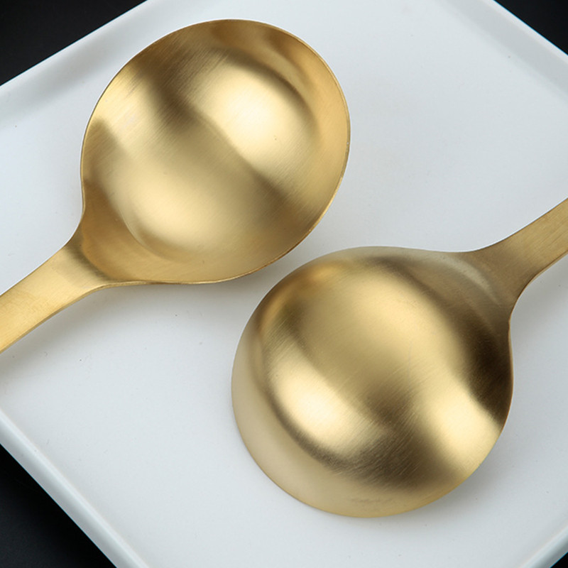 Dviejų dydžių auksinis ryžių sriubos šaukštas buitiniai stalo įrankiai nerūdijančio plieno ilga rankena Virtuvės priedai Maisto gaminimo reikmenys