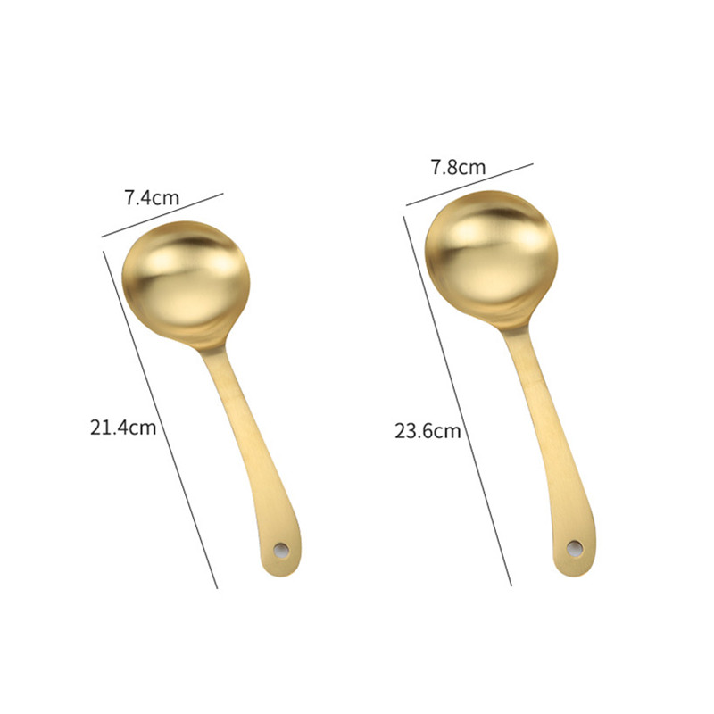 Dviejų dydžių auksinis ryžių sriubos šaukštas buitiniai stalo įrankiai nerūdijančio plieno ilga rankena Virtuvės priedai Maisto gaminimo reikmenys