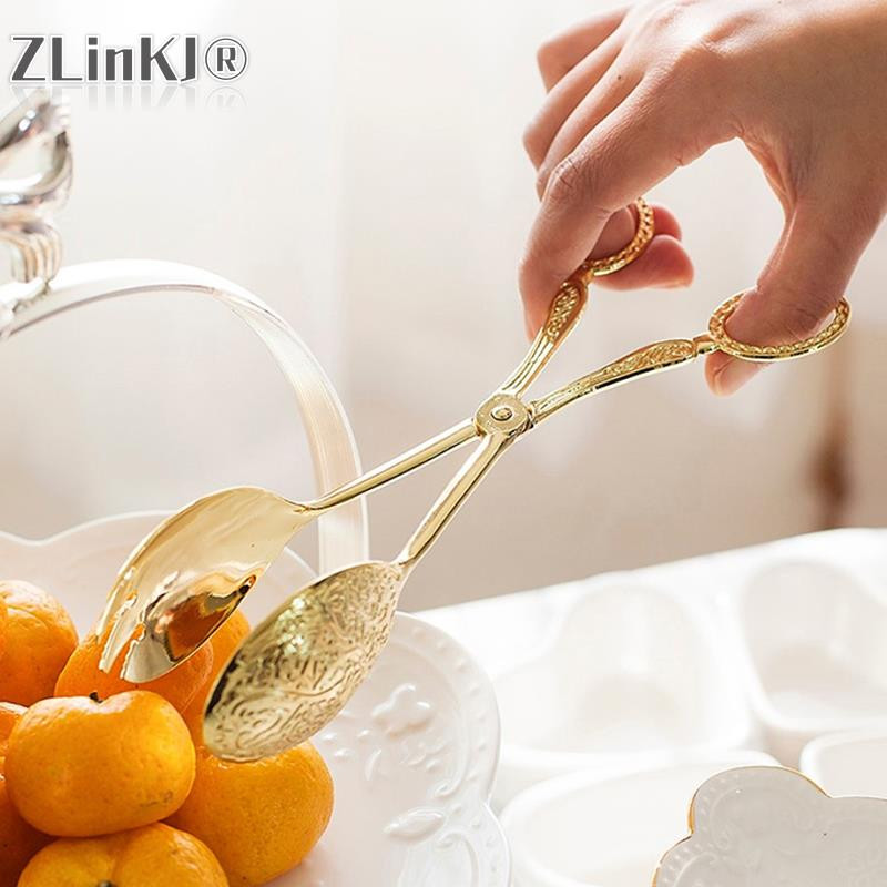 Pārtikas knaibles, apzeltītas uzkodu kūkas sprādzes salātu maizes konditorejas izstrādājumu skava Cepšanas rīks Augļu salātu kūkas saspraude Virtuves piederumi Kāzu dekors