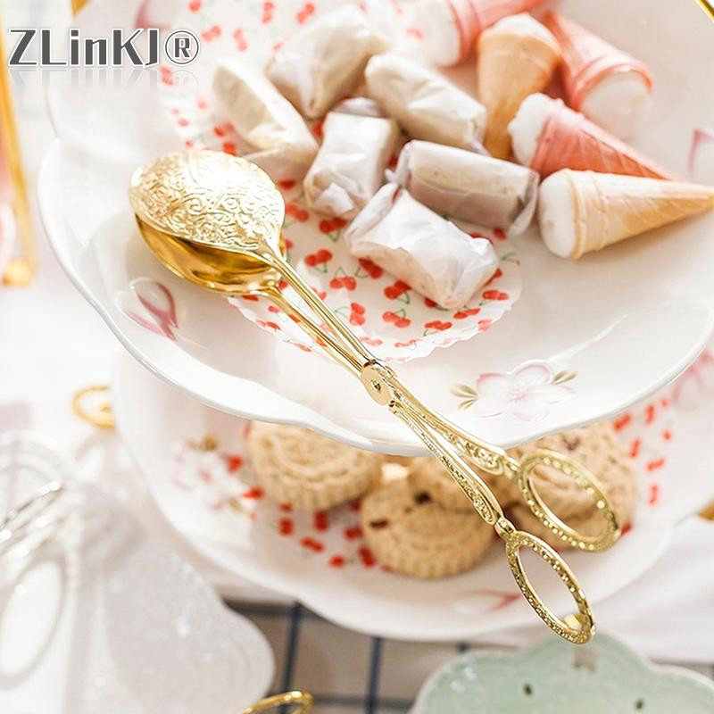 Pārtikas knaibles, apzeltītas uzkodu kūkas sprādzes salātu maizes konditorejas izstrādājumu skava Cepšanas rīks Augļu salātu kūkas saspraude Virtuves piederumi Kāzu dekors