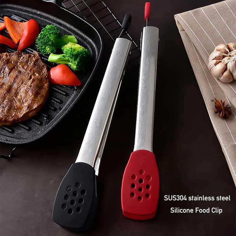 Ételfogó rozsdamentes acél konyhai fogók Szilikon csúszásmentes főzőcsipesz BBQ salátaeszközök Grill főzőfogók Konyhai kiegészítők