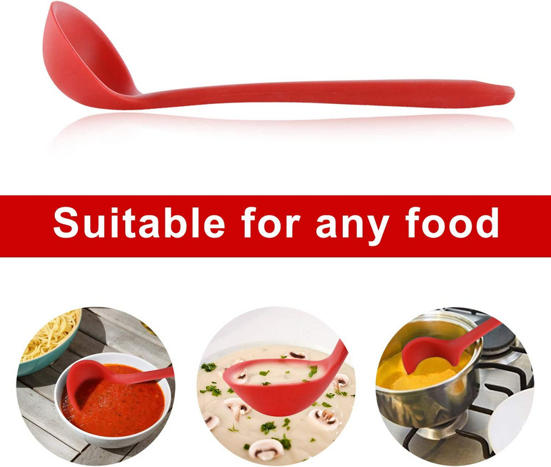 Silikoonist kulbiga lusikaga kuumakindel supikulp, tahke kattega käepidemega Utensilios De Cocina silikoonist spaatlitangid