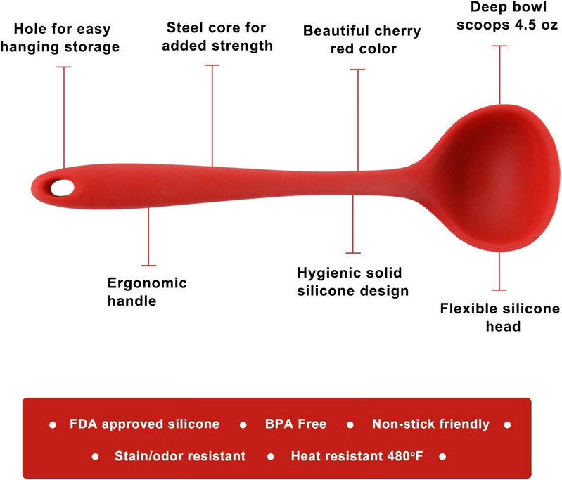 Silikoonist kulbiga lusikaga kuumakindel supikulp, tahke kattega käepidemega Utensilios De Cocina silikoonist spaatlitangid