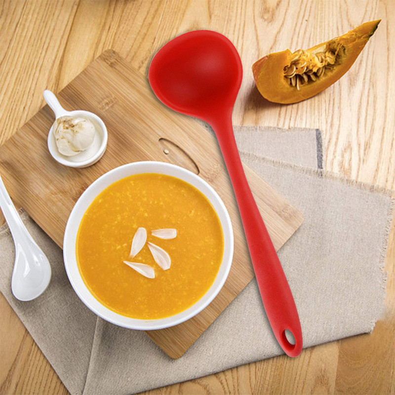 Silikoonist kulbiga lusikaga kuumakindel supikulp, tahke kattega käepidemega Utensilios De Cocina silikoonist spaatlitangid