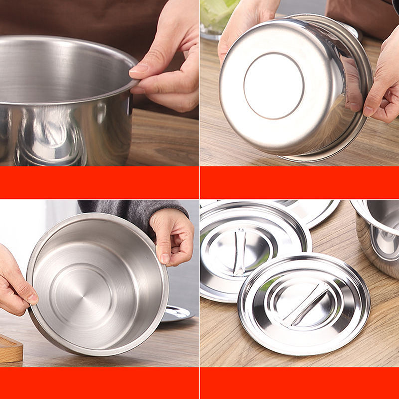 3 gab. Nerūsējošā tērauda zupas katlu komplekts ar vāku Virtuves piederumi Sautējamais katls Gatavošanas rīki Virtuves piederumi Virtuves piederumi