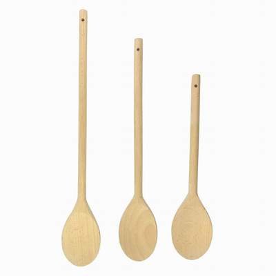 Linguriță solidă din lemn de fag, set de 3 bucăți, ustensile de bucătărie, formă rotundă, ustensile din lemn, unelte de bucătar pentru gătit, amestecare, amestecare