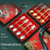 4gab Ziemassvētku karotes dakšiņu komplekts dāvanu galda piederumi Sniegavīrs Zeķu galda piederumi Deserta karote Augļu dakšiņa Kafijas karote dāvana Nerūsējošais tērauds