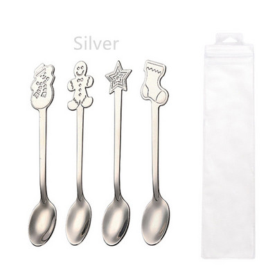 4gab Ziemassvētku karotes dakšiņu komplekts dāvanu galda piederumi Sniegavīrs Zeķu galda piederumi Deserta karote Augļu dakšiņa Kafijas karote dāvana Nerūsējošais tērauds