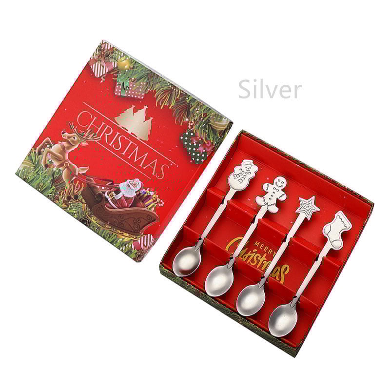 4gab Ziemassvētku karotes dakšiņu komplekts dāvanu galda piederumi Sniegavīrs Zeķu galda piederumi Deserta karote Augļu dakšiņa Kafijas karote dāvana Nerūsējošais tērauds