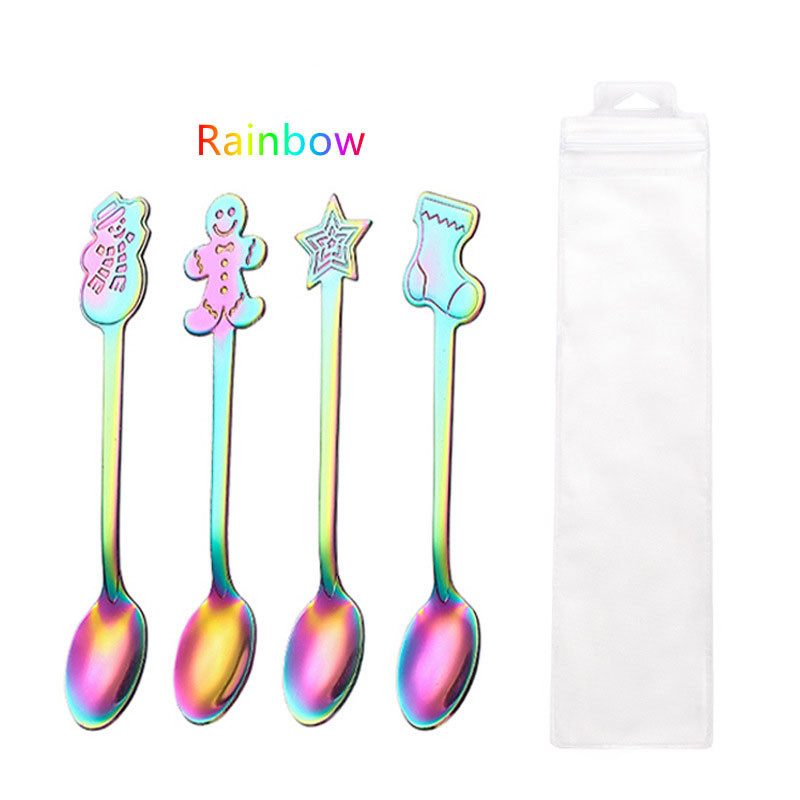 4gab Ziemassvētku karotes dakšiņu komplekts dāvanu galda piederumi Sniegavīrs Zeķu galda piederumi Deserta karote Augļu dakšiņa Kafijas karote dāvana Nerūsējošais tērauds