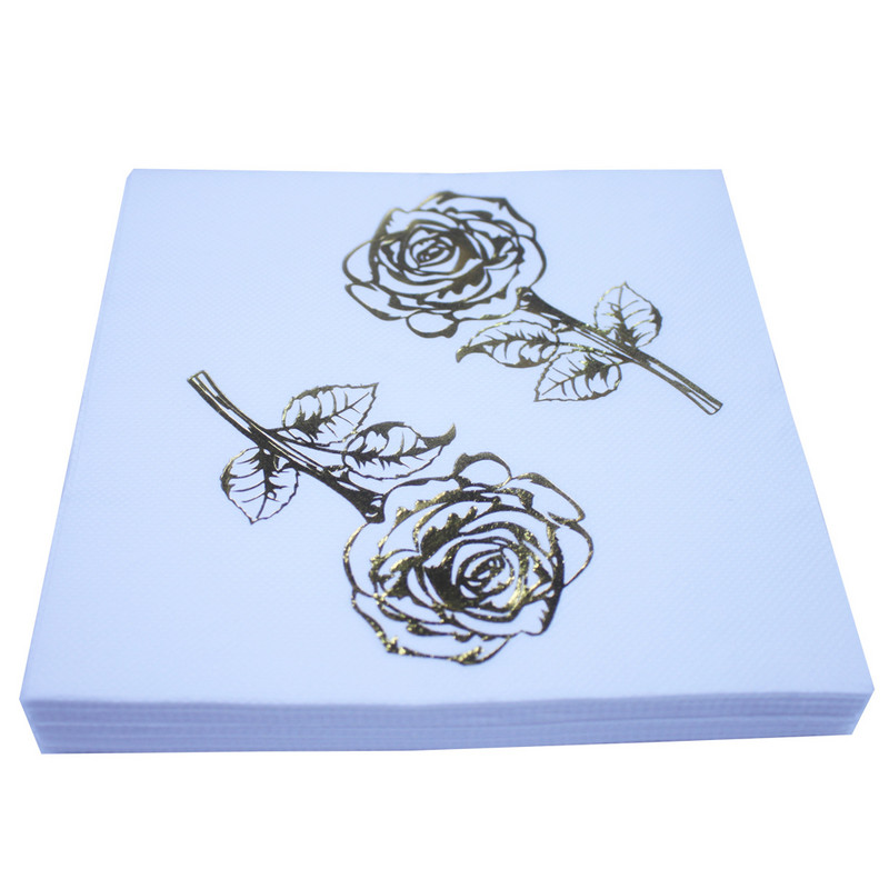 20db/tétel szép Golden Rose szalvéták arany/ezüst Rózsa papírszalvéta esküvői kellékekhez Valentin napi díszek