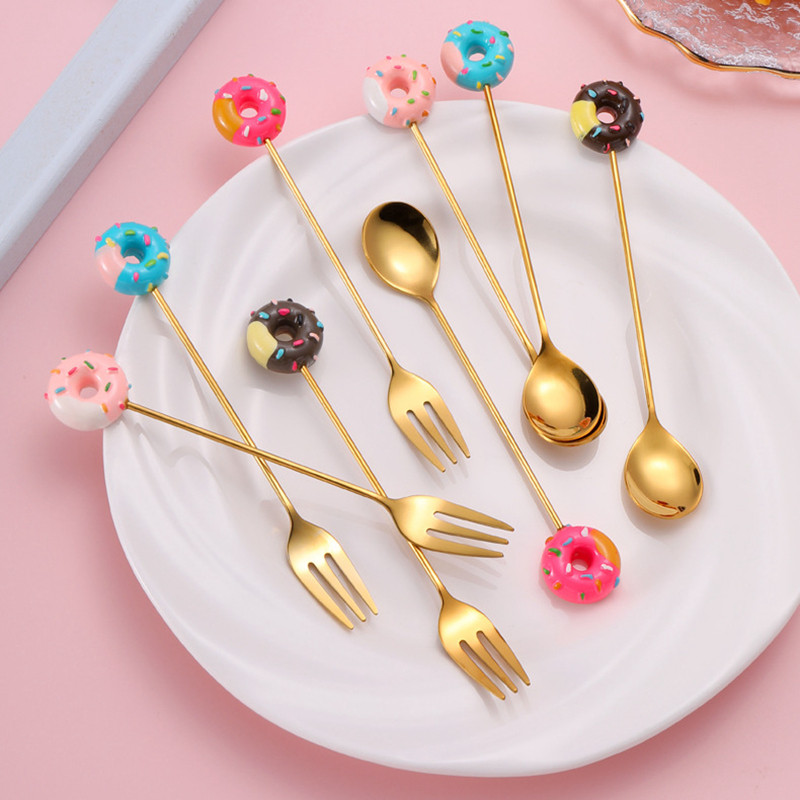 1 szett rozsdamentes acél fánk kis kávéskanál házibulihoz, étterembe, desszertkanál teáskanál étkészlet