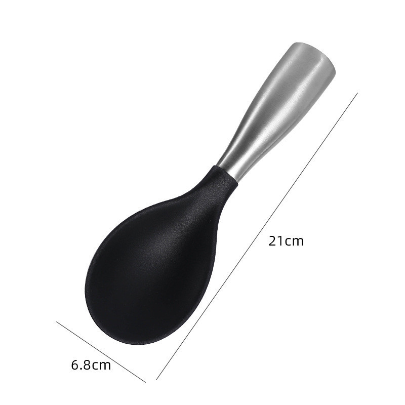 Silikona rīsu karote nerūsējošā tērauda rokturis, nepiedegošs daudzfunkcionāls stāvošs lāpsta telpiskais pārtikas serveris virtuves ēdnīcas sīkrīki