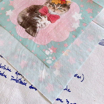 20 τεμ/συσκευασία Χαριτωμένα χαρτοπετσέτες ντεκουπάζ με χαριτωμένη φούστα γάτας Lovely cartoon χαρτοπετσέτα χαρτομάντηλο για G irls Προμήθειες για πάρτι γενεθλίων 4