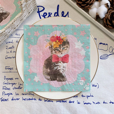 20Gb/Pack Cute Svārki kaķis Dekupāžas papīra salvetes Jauki multfilmu salvešu papīra salvetes G irls dzimšanas dienas svinību piederumi 4