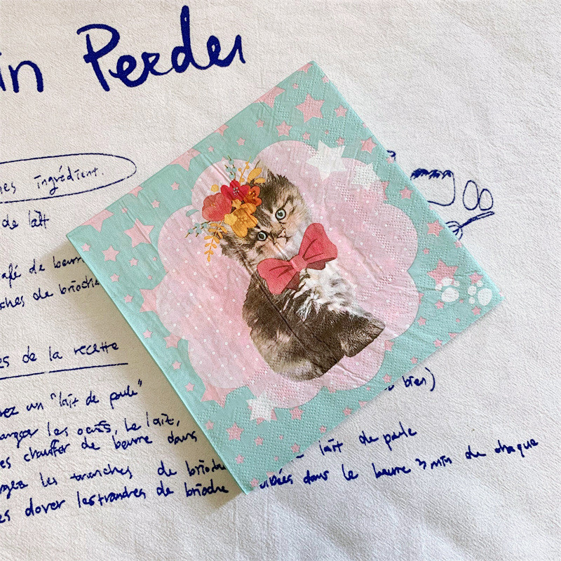 20Gb/Pack Cute Svārki kaķis Dekupāžas papīra salvetes Jauki multfilmu salvešu papīra salvetes G irls dzimšanas dienas svinību piederumi 4