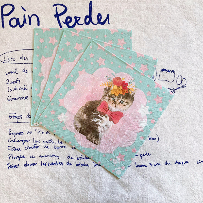 20Gb/Pack Cute Svārki kaķis Dekupāžas papīra salvetes Jauki multfilmu salvešu papīra salvetes G irls dzimšanas dienas svinību piederumi 4