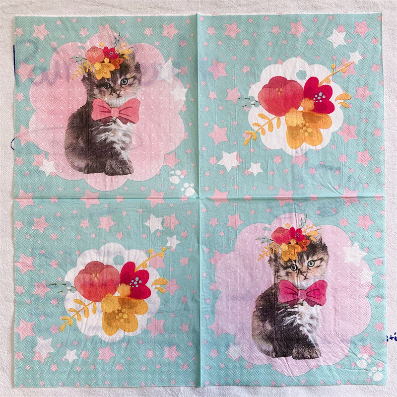 20Gb/Pack Cute Svārki kaķis Dekupāžas papīra salvetes Jauki multfilmu salvešu papīra salvetes G irls dzimšanas dienas svinību piederumi 4