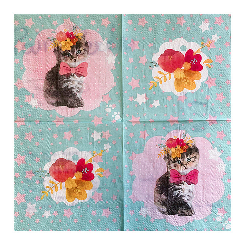 20Gb/Pack Cute Svārki kaķis Dekupāžas papīra salvetes Jauki multfilmu salvešu papīra salvetes G irls dzimšanas dienas svinību piederumi 4