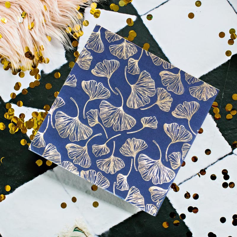 16 gab Vienreizējās lietošanas Ginkgo zelta folijas lapas papīra salvetes Kāzu dzimšanas dienas svinību dekorēšanas piederumi galda piederumi, salvetes videi draudzīgi