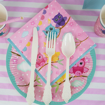 20 τμχ Ροζ χαρτοπετσέτες μιας χρήσης κουκουβάγιας παιδικής γιορτής για πάρτι γενεθλίων για κορίτσια Επιτραπέζια σκεύη διακόσμηση προμήθειες φιλικές προς το περιβάλλον