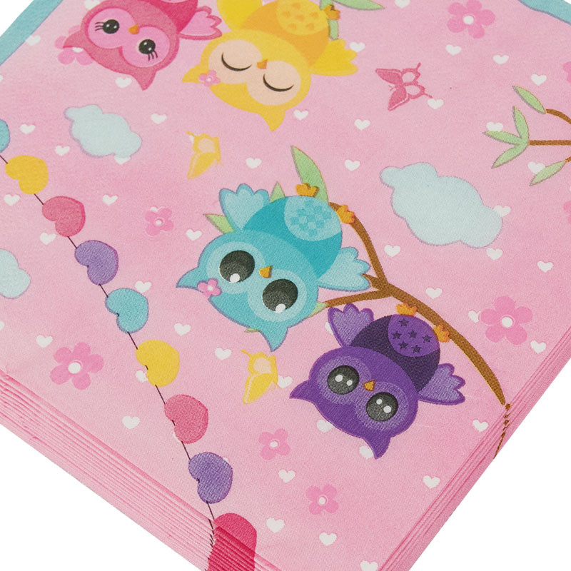 20db Eldobható Rózsaszín Papír Bagoly Szalvéták Gyereknapi Lányok Születésnapi Party Edények Dekorációs kellékek Környezetbarát